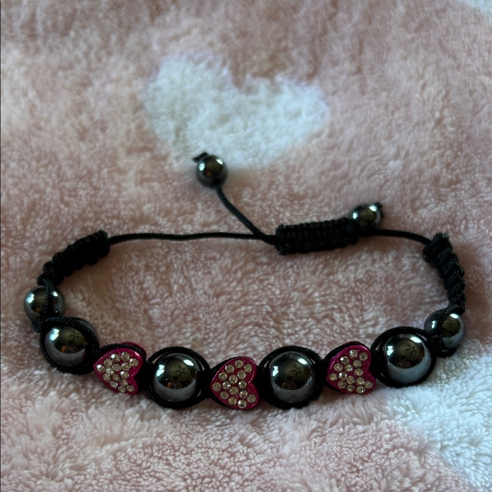 Elegant Black and Pink Heart Bracelet